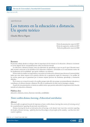 Los tutores en la educación a distancia. Un aporte teórico - RACO