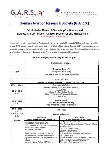 (GARS) “Ninth Junior Research Workshop” - German Aviation ...