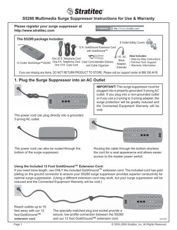 S5280 Multimedia Surge Suppressor Instructions for Use ... - Stratitec