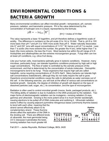 ENVIRONMENTAL CONDITIONS & BACTERIA GROWTH