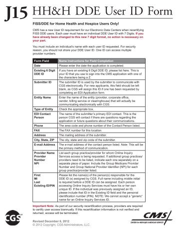 J15 HH&H DDE User ID Form - CGS