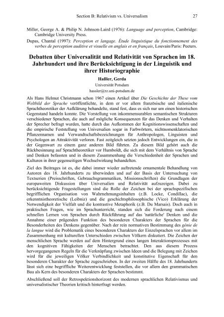 Relativism and Universalism in Linguistics - Fachbereich 10 ...