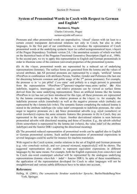 Relativism and Universalism in Linguistics - Fachbereich 10 ...