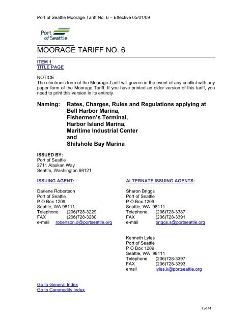 MOORAGE TARIFF NO. 6 - Port of Seattle