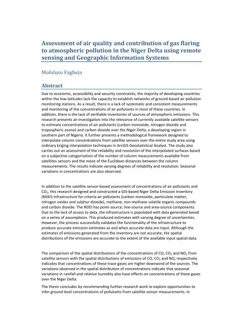 Assessment of air quality and contribution of gas flaring to ...