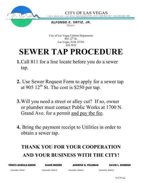 Sewer Tap form - City of Las Vegas, New