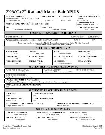 TOMCAT Rat and Mouse Bait MSDS