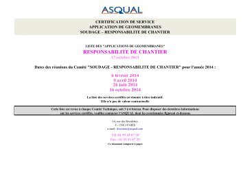 LISTE DES APPLICATIONS DE GEOMEMBRANES ... - Asqual