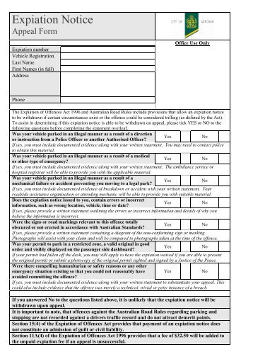 Expiation Notice appeal form