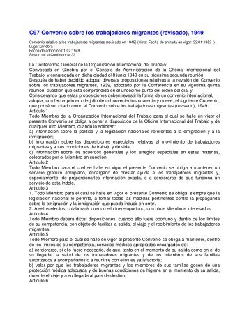 C97 Convenio sobre los trabajadores migrantes (revisado), 1949