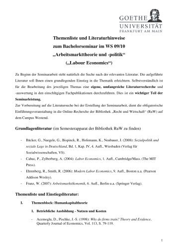 Arbeitsmarkttheorie und -politik - Wiwi Uni-Frankfurt