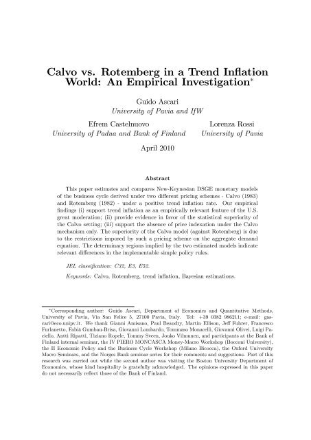 Calvo vs. Rotemberg in a Trend Inflation World - Wiwi Uni-Frankfurt