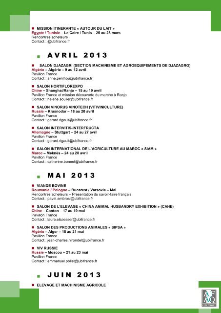 Agenda Agrotech AgroÃ©quipements Ubifrance 2013 - Axema