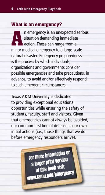 12th Man Emergency Playbook - Texas A&M University