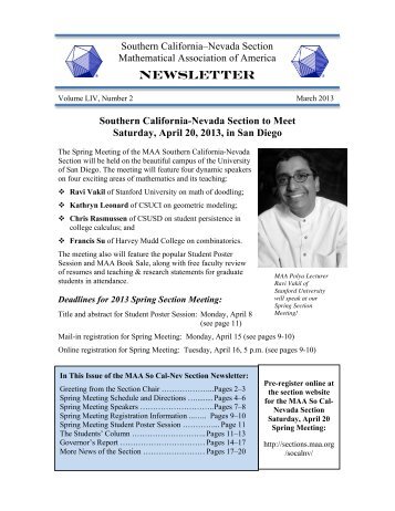 Spring 2013 Newsletter (pdf) - MAA Sections - Mathematical ...