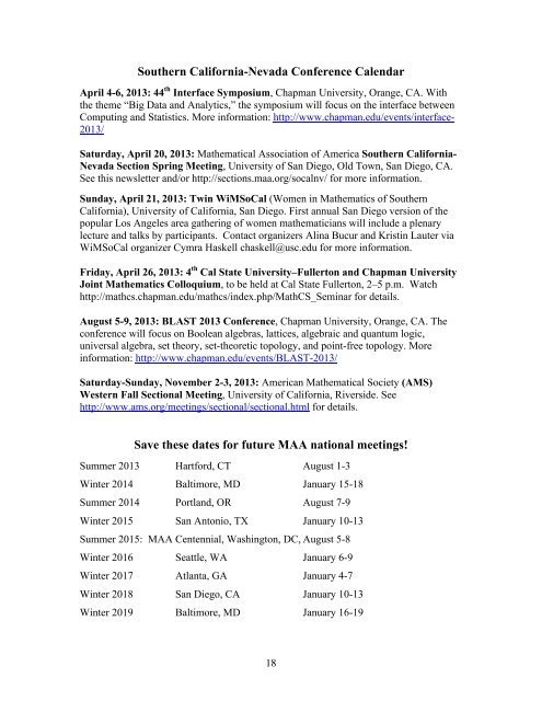 Spring 2013 Newsletter (pdf) - MAA Sections - Mathematical ...