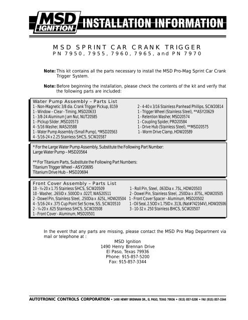 MSD SPRINT CAR CRANK TRIGGER - MSD Pro-Mag.com