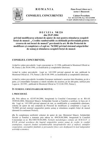 R O M A N I A CONSILIUL CONCURENTEI