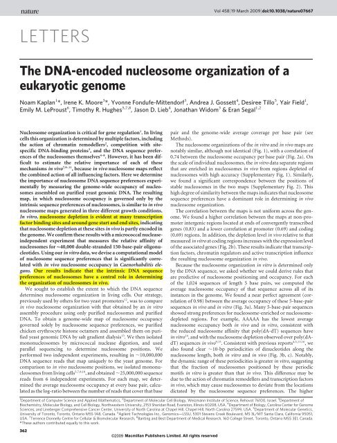 The DNA-encoded nucleosome organization of a eukaryotic genome