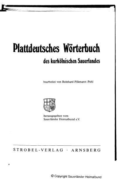 Plattdeutsches Wörterbuch des kurkölnischen Sauerlandes