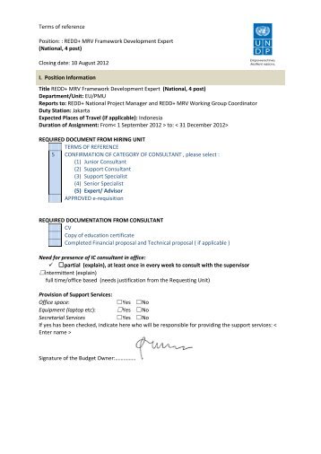 Terms of reference Position: : REDD+ MRV Framework ... - UNDP