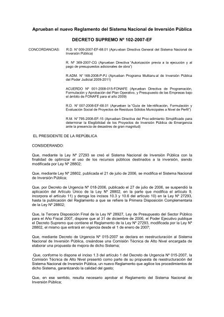 Decreto Supremo NÂº 102-2007-EF - Protransporte