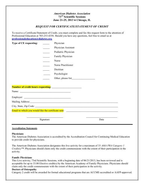 CE Request Form - American Diabetes Association