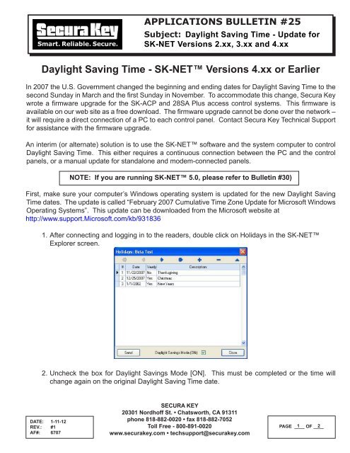 Daylight Saving Time - SK-NET™ Versions 4.xx or ... - Secura Key