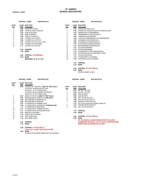 ST JOSEPH SCHOOL BUS ROUTES - St. Joseph School District