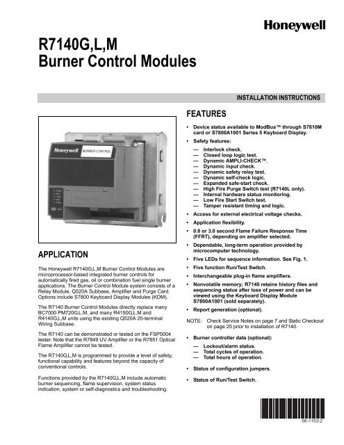 R7140G,L,M Burner Control Modules - ES2 Inc.