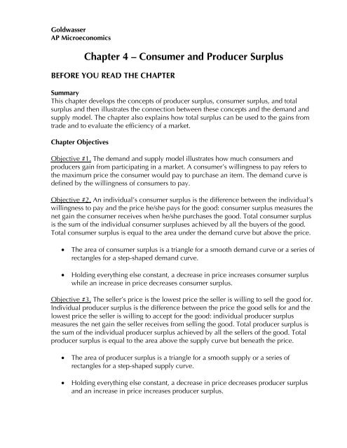 Chapter 4 â Consumer and Producer Surplus