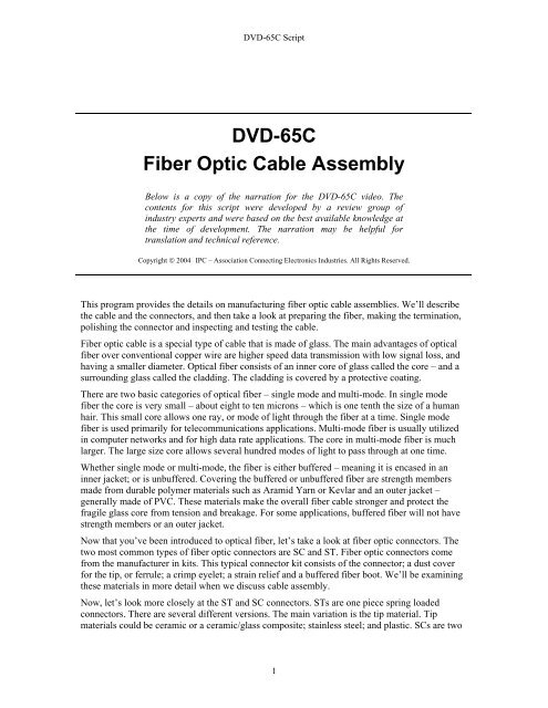 DVD-65C Fiber Optic Cable Assembly - IPC Training Home Page