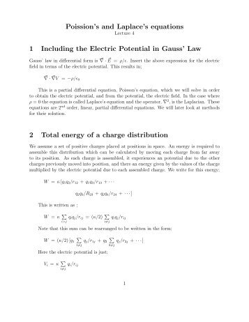 Poission's and Laplace's equations 1 Including the Electric Potential ...