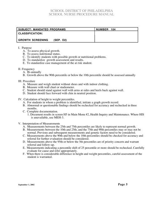 School Nurse Procedure Manual - The School District of Philadelphia