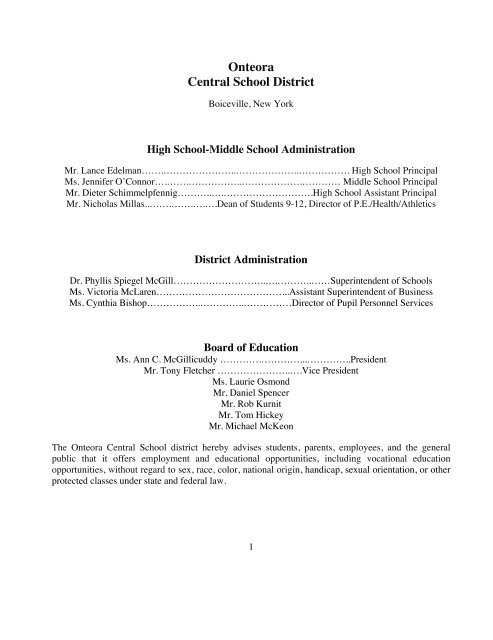 Student/Parent Handbook - Onteora Central School District