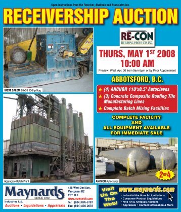 RECEIVERSHIP AUCTION - Maynards Industries