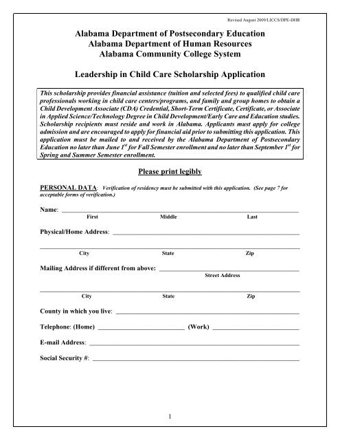 Leadership in Child Care Scholarship Application Form