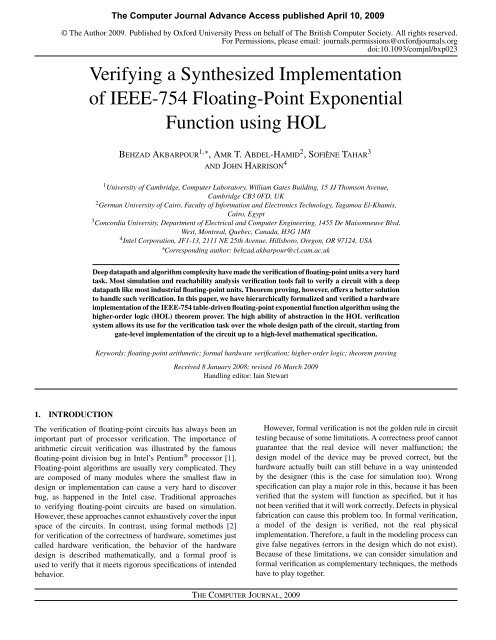 Verifying a Synthesized Implementation of IEEE-754 Floating-Point ...