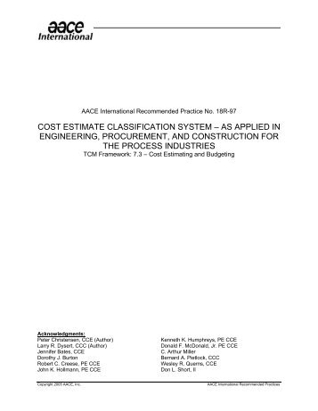 18R-97: Cost Estimate Classification System - Kenai Peninsula ...
