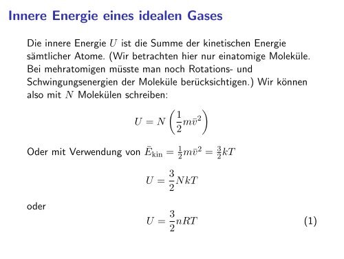 Ideales Gas Innere Energie