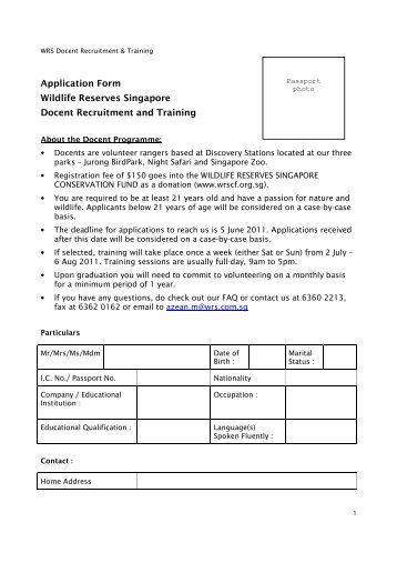Application Form Wildlife Reserves Singapore Docent Recruitment ...