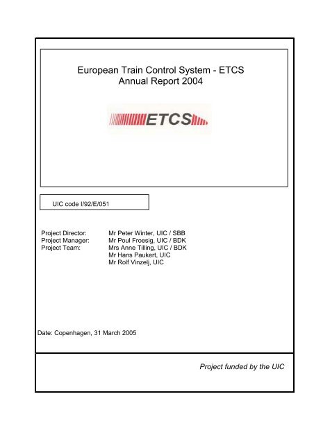 UIC Project Annual Report - ERTMS