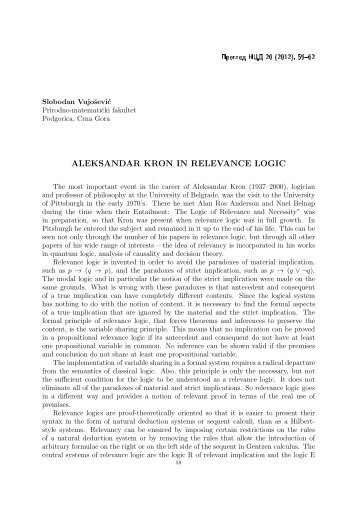 ALEKSANDAR KRON IN RELEVANCE LOGIC