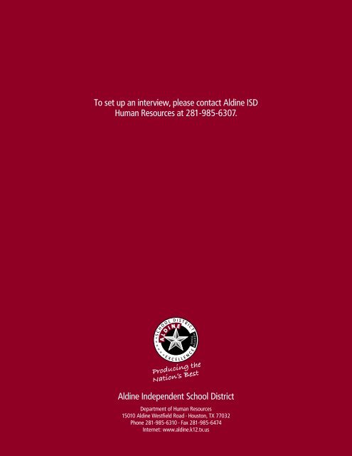 You'll find it in Aldine 2006.indd - Aldine Independent School District