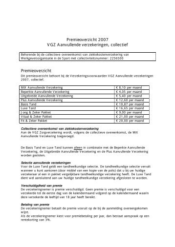 Premieoverzicht 2007 VGZ Aanvullende verzekeringen ... - WOS