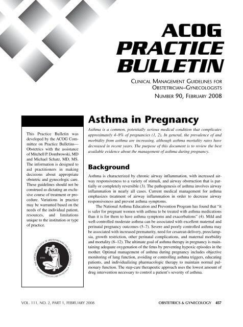 ACOG Practice Bulletin No. 90: Asthma in Pregnancy