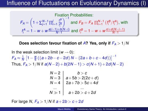 An Introduction to Evolutionary Game Theory: Lecture 2 - School of ...