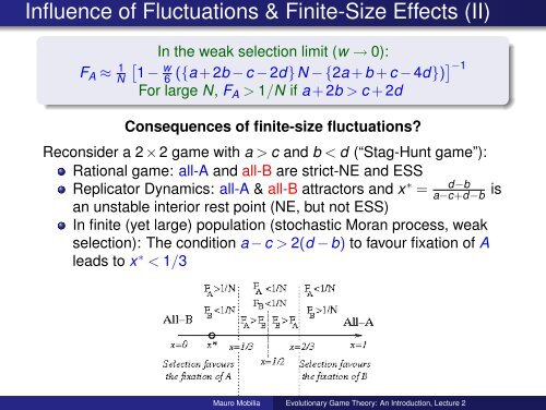 An Introduction to Evolutionary Game Theory: Lecture 2 - School of ...