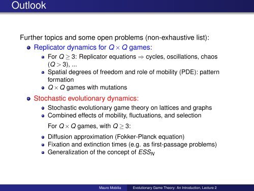 An Introduction to Evolutionary Game Theory: Lecture 2 - School of ...