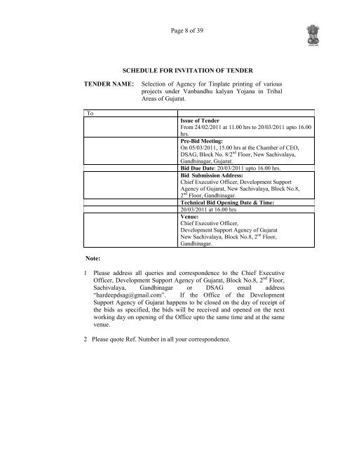 tender document - Vanbandhu Kalyan Yojana - Government of Gujarat